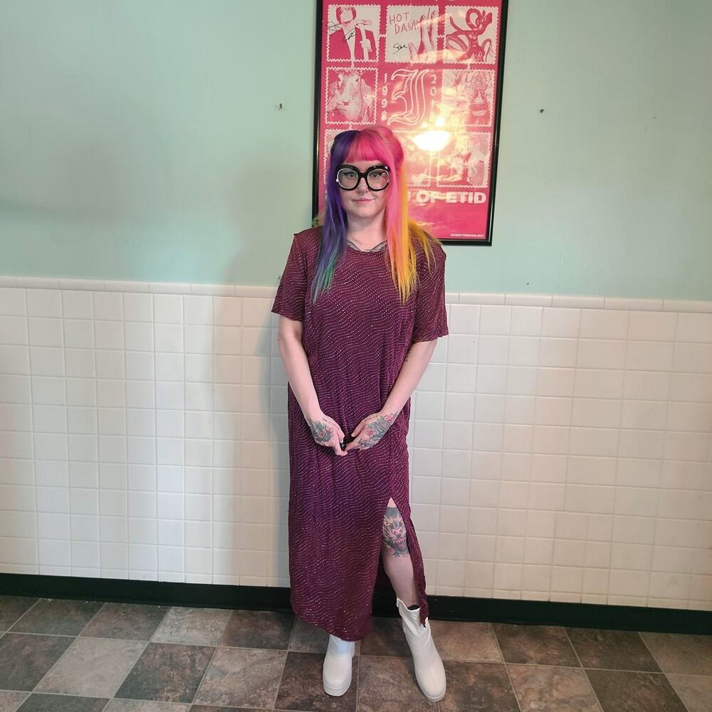 Vintage 80s 90s Red Sparkle Maxi Shift Dress Side Slit Glam